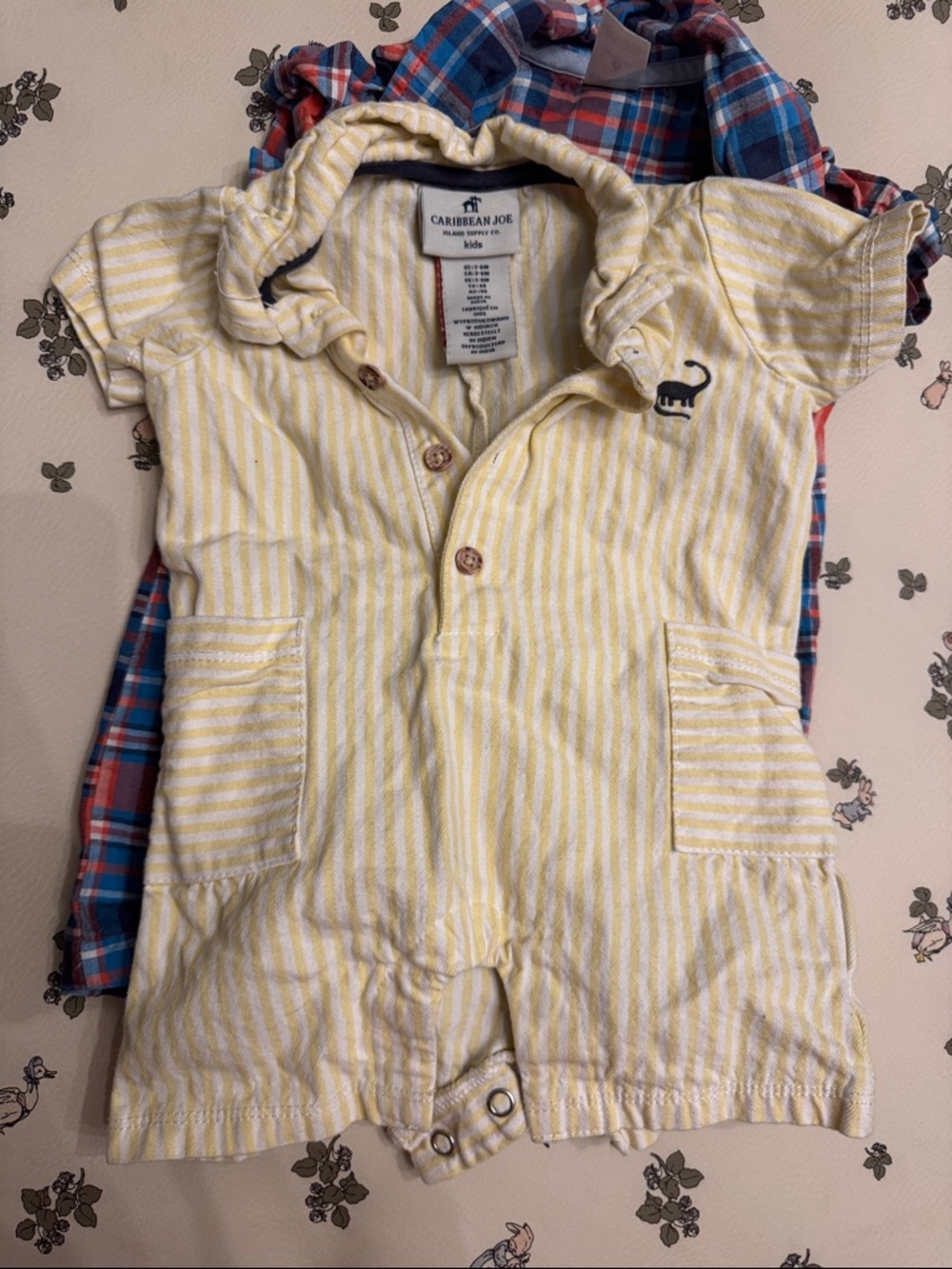 LOT OF 2 Caribbean Joe Yellow & White Striped Baby Button-Front Romper